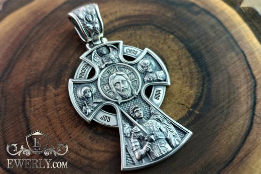 Men's cross made of silver 30 grams with holy images, made to order