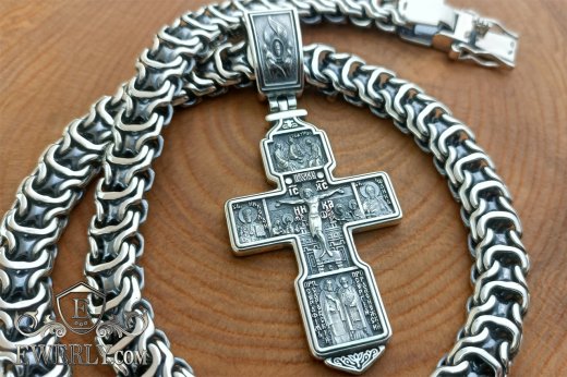 Чоловічий срібний ланцюг Рамзес 185 грам з хрестом 48 грам