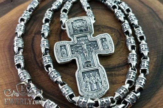 Silver chain with cross - men's set, buy massive cross and chain